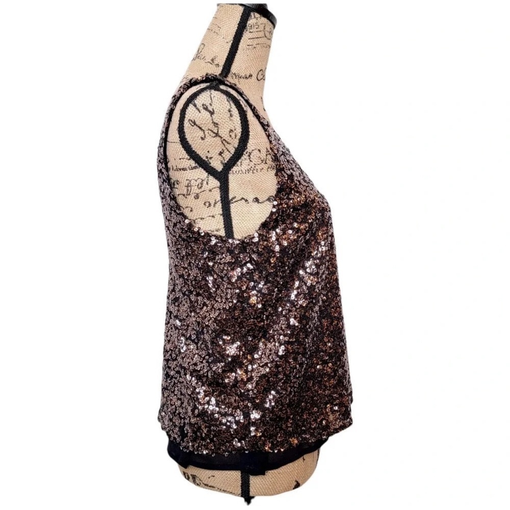 ONE LOVE CLOTHING Women's Regular Bronze Sequin Chiffon Dressy Tank Size Small - Picture 2 of 7